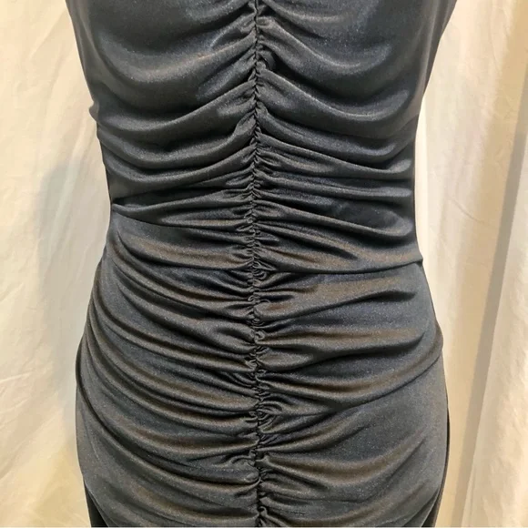 Vintage 1970s Ruched Stretch Knee-Length Disco Dress w/ Rhinestone Straps - Picture 4 of 16